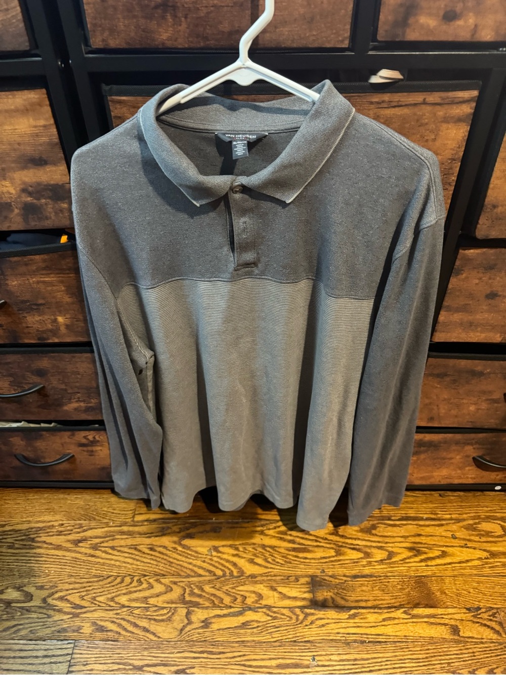 Van Heusen Long Sleeve Polo Shirt - Gray Xl